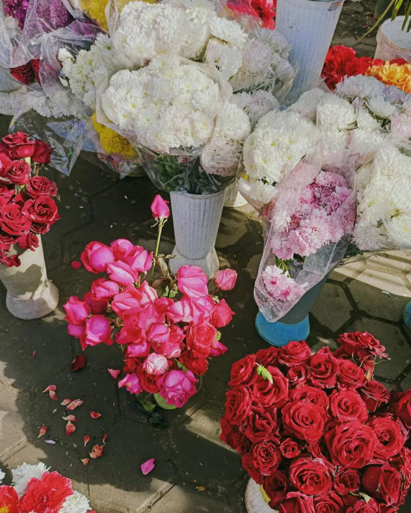 bouquets in a store